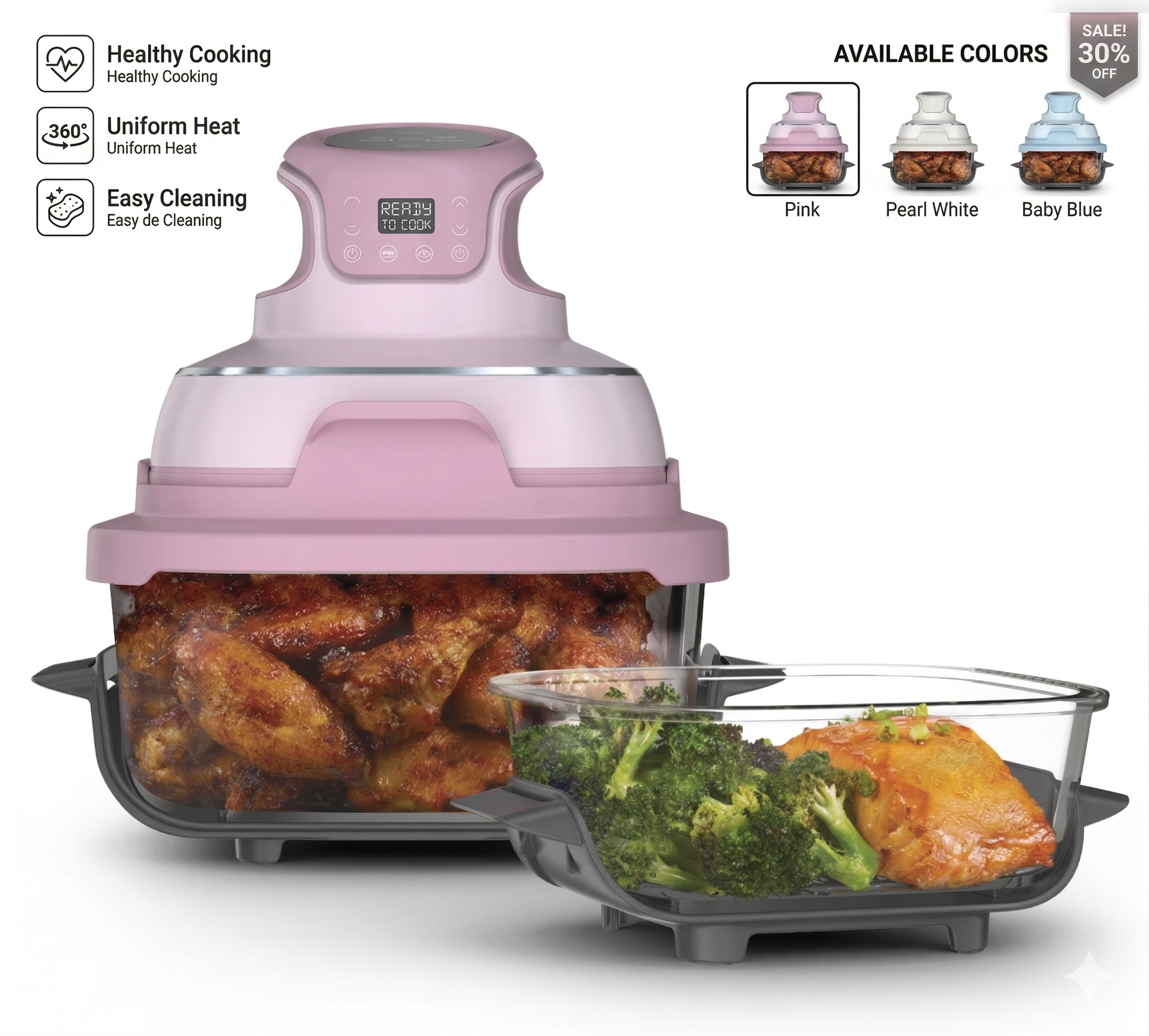 4-in-1 Portable Glass Air Fryer Cooking System